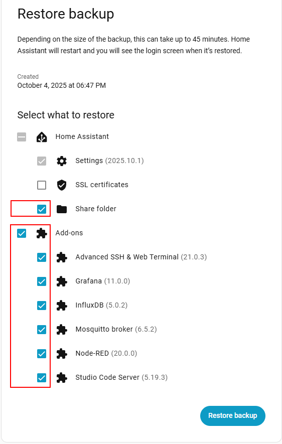 Home Assistant Restore Backup